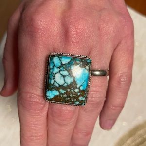 Vintage Big Bisbee Web Turquoise and Sterling Native American Ring Sz 6